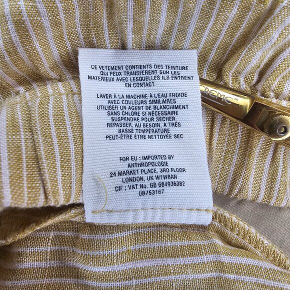Anthropologie 100% Linen Cropped Pull On Embroidered Cropped Pants S Yellow - Picture 11 of 11
